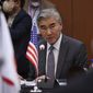 Sung Kim, U.S. Special Envoy for North Korea, speaks during a meeting with his South Korean counterpart Kim Gunn and Japanese counterpart Takehiro Funakoshi at the Foreign Ministry in Seoul, South Korea Friday, June 3, 2022. (Kim Hong-Ji/Pool Photo via AP)