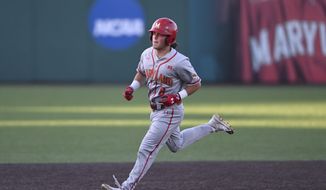 Maryland&#39;s Kevin Keister trots the bases after hitting a solo homer against UConn during the NCAA Division 1 regional playoff baseball tournament game, Saturday, June 4, 2022 in College Park, Md. (AP Photo/Gail Burton) **FILE**