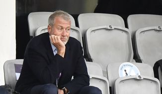 Chelsea soccer club owner Roman Abramovich attends the UEFA Women&#x27;s Champions League final soccer match against FC Barcelona in Gothenburg, Sweden, May 16, 2021. U.S. authorities moved Monday, June 6, 2022, to seize two luxury jets — a $60 million Gulfstream and a $350 million aircraft believed to be one of the world&#x27;s most expensive private airplanes — after linking both to Russian oligarch Roman Abramovich. (AP Photo/Martin Meissner) **FILE**