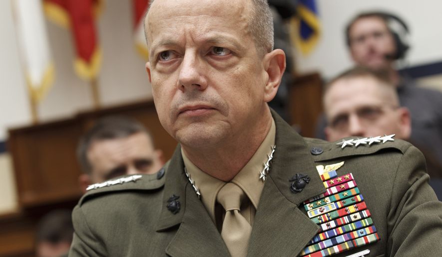 Marine Gen. John Allen, the top U.S. commander in Afghanistan, testifies on Capitol Hill in Washington on March 20, 2012. A former high-ranking U.S. ambassador admitted Friday, June 3, 2022, to illegal foreign lobbying on behalf of Qatar after demanding that prosecutors tell him why Allen, a retired four-star general who worked with him on the effort, has not been charged. (AP Photo/J. Scott Applewhite, File)