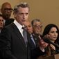 California Gov. Gavin Newsom discusses the recent mass shooting in Texas during a news conference in Sacramento, Calif., Wednesday, May 25, 2022. Newsom is facing largely unknown opposition in the June 7, 2022, primary election. (AP Photo/Rich Pedroncelli, File)