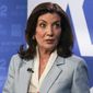 New York Governor Kathy Hochul, speaks during New York&#39;s governor primary debate at the studios of WCBS2-TV, Tuesday, June 7, 2022, in New York. (AP Photo/Bebeto Matthews)
