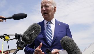 President Joe Biden speaks to reporters before he boards Air Force One for a trip to Los Angeles Wednesday, June 8, 2022, at Andrews Air Force Base, Md. (AP Photo/Evan Vucci)