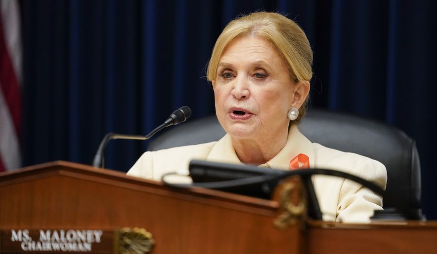 Chairwoman Rep. Carolyn Maloney, D-N.Y., speaks during a House Committee on Oversight and Reform hearing on gun violence on Capitol Hill in Washington, Wednesday, June 8, 2022. (AP Photo/Andrew Harnik, Pool)