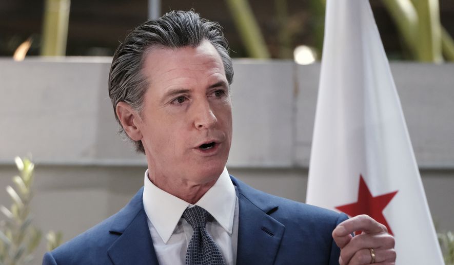 California Governor Gavin Newsom answers questions at a news conference after signing a memorandum of cooperation with Canada&#39;s Prime Minister Justin Trudeau on climate change at the California Science Center outside the ninth Summit of the Americas, in Los Angeles, on Thursday, June 9, 2022. (AP Photo/Richard Vogel)