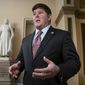 In this Feb. 15, 2019, file photo, Rep. Steven Palazzo, R-Miss., speaks during a television news interview on Capitol Hill in Washington. Palazzo is facing six opponents including a sheriff, Mike Ezell, and a state senator, Brice Wiggins, in the 2022 Republican primary. (AP Photo/J. Scott Applewhite, File)