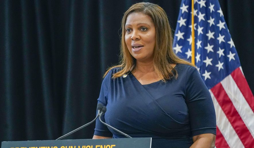 New York Attorney General Letitia James speaks during a ceremony where Gov. Kathy Hochul signed a package of bills to strengthen gun laws, Monday, June 6, 2022, in New York. (AP Photo/Mary Altaffer)
