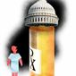 Illustration on congressional controls on pharmaceutical (drug) prices by Alexander Hunter/The Washington Times