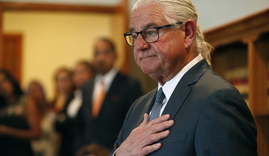 FILE - Attorney Leslie Mark Stovall, who represents Kathryn Mayorga, of Nevada, who is alleging Ronaldo raped her in Las Vegas in 2009, speaks during a news conference on Oct. 3, 2018, in Las Vegas. Mayorga has lost her bid in a U.S. court to force international soccer star Cristiano Ronaldo to pay millions of dollars more than the $375,000 in hush money she received after claiming he raped her in Las Vegas in 2009. U.S. District Judge Jennifer Dorsey kicked the case out of court on Friday, June 10, 2022, to punish the woman’s attorney, Leslie Mark Stovall, for “bad-faith conduct” and the use of “purloined” confidential documents that the judge said tainted the case beyond redemption. (AP Photo/John Locher, File)