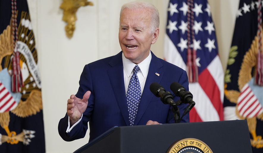 President Joe Biden speaks during a bill signing ceremony for the &quot;Commission To Study the Potential Creation of a National Museum of Asian Pacific American History and Culture Act,&quot; Monday, June 13, 2022, in the East Room of the White House in Washington. (AP Photo/Patrick Semansky)