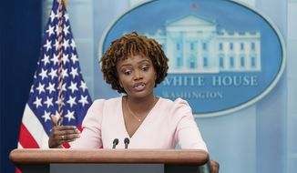 White House press secretary Karine Jean-Pierre speaks during a press briefing at the White House, Monday, June 13, 2022, in Washington. (AP Photo/Patrick Semansky)