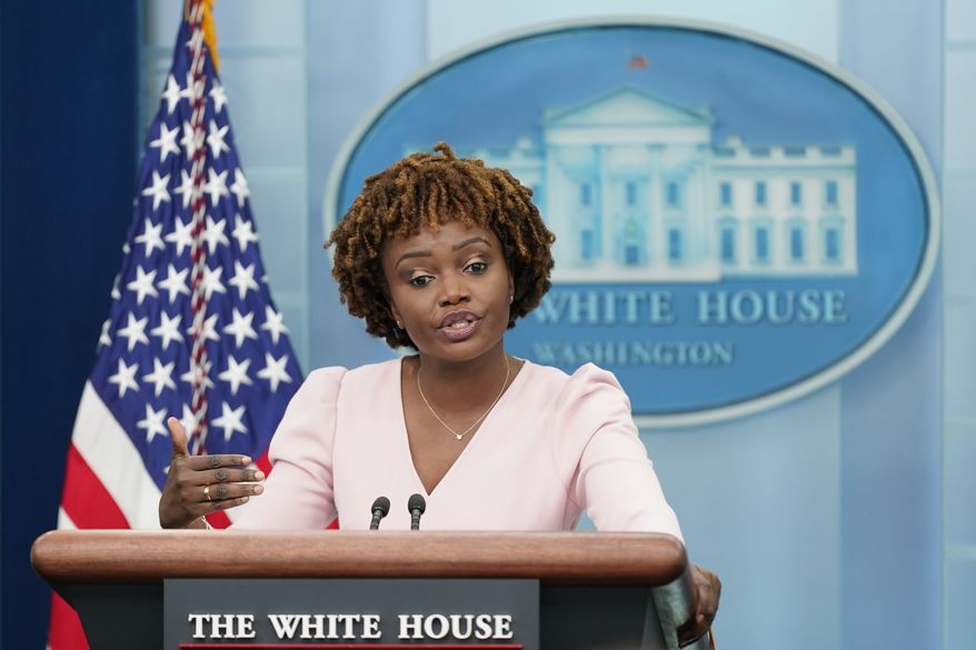 White House press secretary Karine Jean-Pierre speaks during a press briefing at the White House, Monday, June 13, 2022, in Washington. (AP Photo/Patrick Semansky)