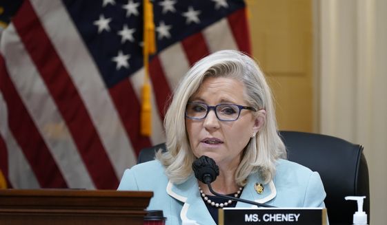 Vice Chair Liz Cheney, R-Wyo., speaks as the House select committee investigating the Jan. 6 attack on the U.S. Capitol meets to reveal its findings of a year-long investigation, at the Capitol in Washington, Monday, June 13, 2022. (AP Photo/J. Scott Applewhite)
