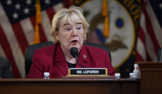 Rep. Zoe Lofgren, D-Calif., speaks as the House select committee investigating the Jan. 6 attack on the U.S. Capitol meets to reveal its findings of a year-long investigation, at the Capitol in Washington, Monday, June 13, 2022. (AP Photo/J. Scott Applewhite)