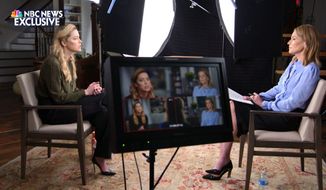 This image released by NBC News shows journalist Savannah Guthrie, right, during an exclusive interview with actor Amber Heard, airing Tuesday, June 14 and Wednesday, June 15 on NBC&#39;s &quot;Today&quot; show and Friday, June 17 on &quot;Dateline NBC.&quot; (NBC News via AP)