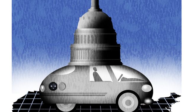 Illustration on the negatives of a government &#x27;transition&#x27; to electric cars by Alexander Hunter/The Washington Times