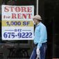 A Store For Rent sign is displayed at a retail property in Chicago, on June 20, 2020. (AP Photo/Nam Y. Huh, File) **FILE**