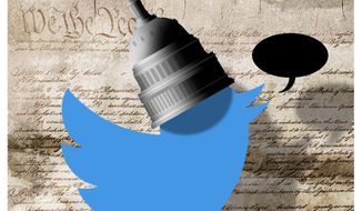 Illustration on Twitter and the limits of free speech protection under the Constitution by Alexander Hunter/The Washington Times