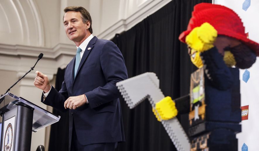 Virginia Gov. Glenn Youngkin speaks during a news conference at the Science Museum of Virginia with the Lego Group, Wednesday, June 15, 2022 in Richmond, Va. The Danish toy company said Wednesday it plans to invest more than $1 billion over 10 years to build a new factory in Virginia and to enlarge an existing factory in Mexico. (Shaban Athuman/Richmond Times-Dispatch via AP)