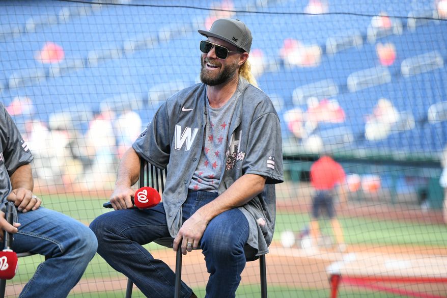 Jayson Werth during a ceremony honoring former Nationals player Ryan Zimmerman before the Nationals game against the Philadelphia Phillies at Nationals Park in Washington D.C., June 17, 2022. (Photo by All-Pro Reels)