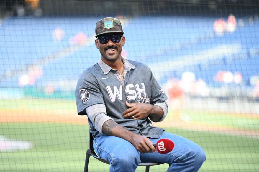 Ian Desmond during a ceremony honoring former Nationals player Ryan Zimmerman before the Nationals game against the Philadelphia Phillies at Nationals Park in Washington D.C., June 17, 2022. (Photo by All-Pro Reels)