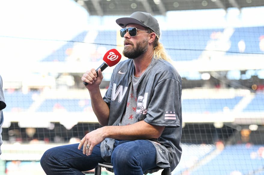 Jayson Werth during a ceremony honoring former Nationals player Ryan Zimmerman before the Nationals game against the Philadelphia Phillies at Nationals Park in Washington D.C., June 17, 2022. (Photo by All-Pro Reels)