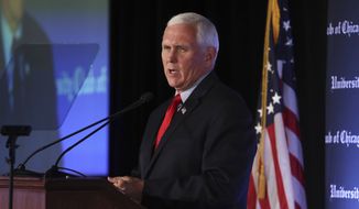 Former Vice President Mike Pence, founder of the Advancing American Freedom group, delivers a speech on the economy at the University Club of Chicago on Monday, June 20, 2022, in Chicago. (Terrence Antonio James/Chicago Tribune via AP) ** FILE **