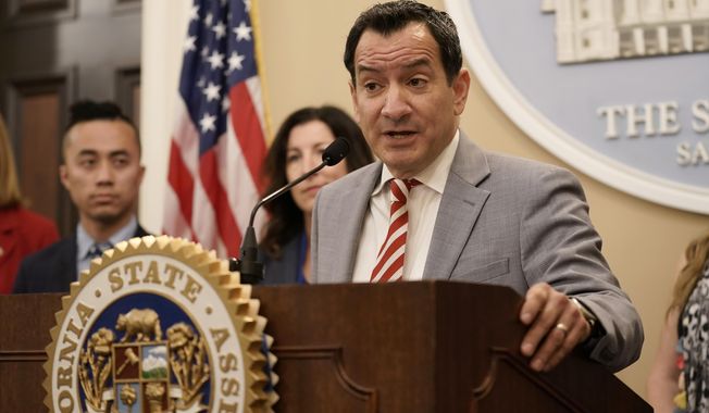 California Assembly Speaker Anthony Rendon announces the creation of a Legislative committee to look into the state&#x27;s high gas prices during a news conference in Sacramento, Calif., on Monday, June 20, 2022. (AP Photo/Rich Pedroncelli)