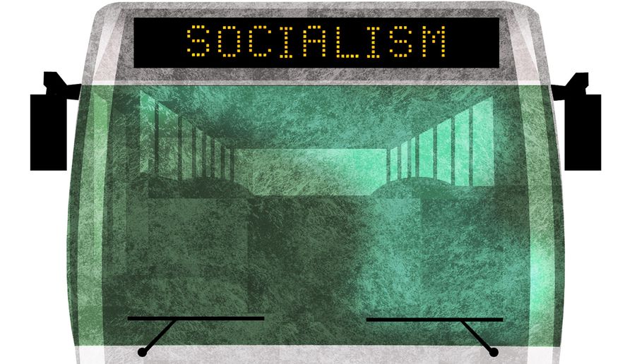 Illustration on the left&#x27;s plans for implementing socialism by Alexander Hunter/The Washington Times