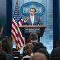 White House press secretary Karine Jean-Pierre listens as John Kirby, the National Security Council Coordinator for Strategic Communications, speaks during a press briefing at the White House, Tuesday, June 21, 2022, in Washington. (AP Photo/Evan Vucci)