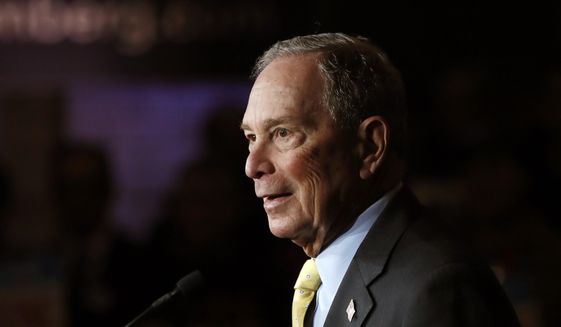 In this Feb. 4, 2020, file photo, then-Democratic presidential candidate and former New York City Mayor Michael Bloomberg talks to supporters in Detroit. (AP Photo/Carlos Osorio)
