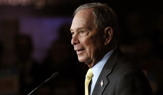 In this Feb. 4, 2020, file photo, then-Democratic presidential candidate and former New York City Mayor Michael Bloomberg talks to supporters in Detroit. (AP Photo/Carlos Osorio)