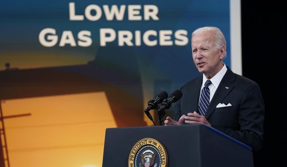 President Joe Biden speaks about gas prices in the South Court Auditorium on the White House campus, Wednesday, June 22, 2022, in Washington. (AP Photo/Evan Vucci)