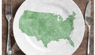 Illustration on Biden ignoring potential U.S. food shortages by Alexander Hunter/The Washington Times