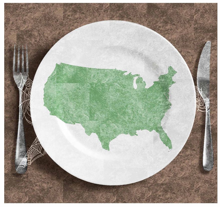 Illustration on Biden ignoring potential U.S. food shortages by Alexander Hunter/The Washington Times