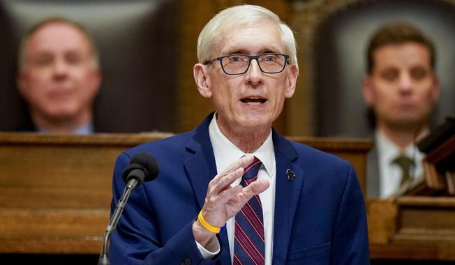 Wisconsin Gov. Tony Evers addresses a joint session of the Legislature in the Assembly chambers at the state Capitol in Madison, Wis. on Feb. 15, 2022.  Republican legislators in Wisconsin were poised Wednesday, June 22,  to meet in a special session Evers called to repeal the battleground state&#x27;s dormant abortion ban and quickly adjourn without taking any action. (AP Photo/Andy Manis) **FILE**