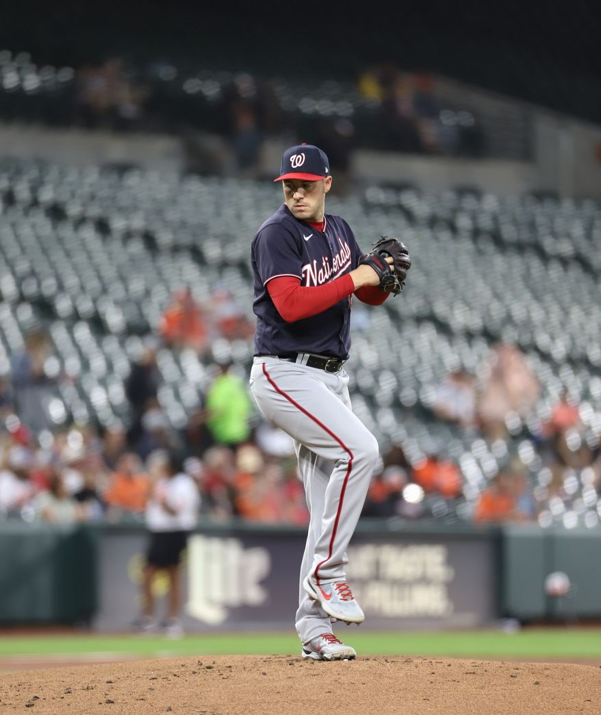 Starting Pitcher Patrick Corbin (46) prepares for the wind up at the Washington Nationals vs the Baltimore Orioles at Oriole Park in Camden Yards in Baltimore MD on June 22nd 2022. (Photo: All-Pro Reels/Alyssa Howell)
