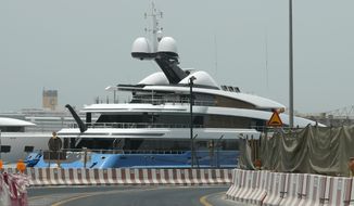 The Madame Gu superyacht, owned by Russian parliamentarian Andrei Skoch, is docked at Port Rashid terminal, in Dubai, United Arab Emirates, Thursday, June 23, 2022. The sleek $156 million yacht belonging to Skoch, a sanctioned Russian oligarch and parliamentarian, is the latest reminder of how the sheikhdom has become a haven for Russian money amid Moscow&#39;s war on Ukraine. (AP Photo/Kamran Jebreili)
