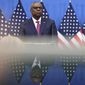 U.S. Secretary for Defense Lloyd J. Austin III speaks during a media conference at NATO headquarters in Brussels on Wednesday, June 15, 2022. (AP Photo/Olivier Matthys) **FILE**