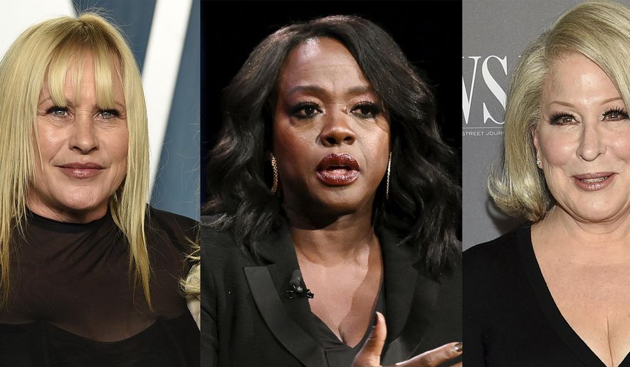 This combination of photos shows actor Patricia Arquette at the Vanity Fair Oscar Party in Beverly Hills, Calif., on March 27, 2022, left, actor Viola Davis promoting her book &amp;quot;Finding Me&amp;quot; in New York on April 27, 2022, center, and actor-singer Bette Midler at the WSJ. Magazine 2019 Innovator Awards in New York on Nov. 6, 2019. Arquette, Davis and Midler are among the many celebrities speaking out about the Supreme Court&#39;s 5-3 decision overturning Roe v. Wade. (Photos by Evan Agostini/Invision/AP)