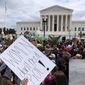 Protesters gather outside the Supreme Court in Washington, Friday, June 24, 2022. The Supreme Court has ended constitutional protections for abortion that had been in place nearly 50 years, a decision by its conservative majority to overturn the court&#39;s landmark abortion cases. (AP Photo/Jose Luis Magana)