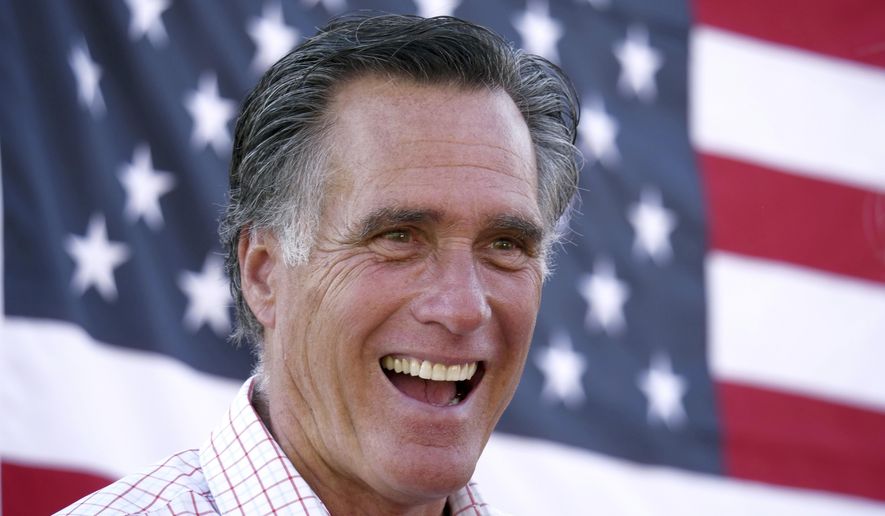 In this June 20, 2018, file photo, Mitt Romney smiles during a campaign event in American Fork, Utah. Mitt Romney isn&#39;t up for reelection this year, but his name is surfacing in Republican primaries throughout the nation. Candidates are using the label &amp;quot;Mitt Romney Republican&amp;quot; to frame opponents as insufficiently conservative and enemies of the Trump-era GOP Candidates have employed the concept in attack ads and talking points in Michigan, Ohio and Pennsylvania. (AP Photo/Rick Bowmer, File)