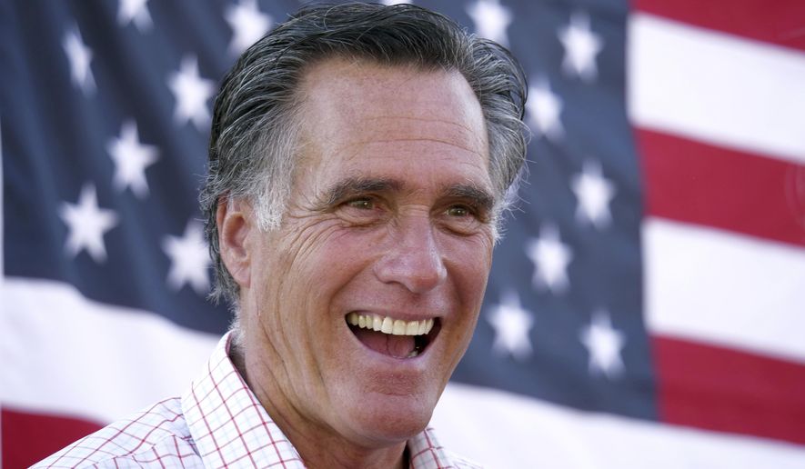 In this June 20, 2018, file photo, Mitt Romney smiles during a campaign event in American Fork, Utah. Mitt Romney isn&#x27;t up for reelection this year, but his name is surfacing in Republican primaries throughout the nation. Candidates are using the label &amp;quot;Mitt Romney Republican&amp;quot; to frame opponents as insufficiently conservative and enemies of the Trump-era GOP Candidates have employed the concept in attack ads and talking points in Michigan, Ohio and Pennsylvania. (AP Photo/Rick Bowmer, File)