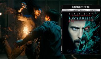 Marvel Comics&#x27; Living Vampire attacks on home theater screens in &quot;Morbius,&quot; now available in the 4K disk format from Sony Pictures Home Entertainment.