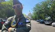 Ukrainian fighter pilot &quot;Juice&quot; was on Capitol Hill to press Congress members and Pentagon officials to supply advanced aircraft for the war with Russia. His identity was hidden, using only his callsign &quot;Juice&quot; and covering his face, to prevent Russian retaliation against his family. (Photo by Joseph Clark / The Washington Times)
