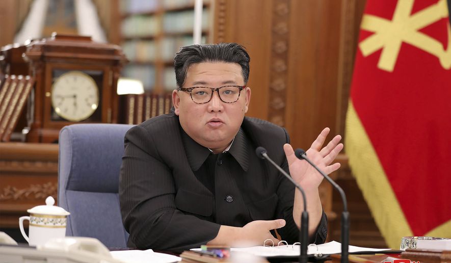 In this photo provided by the North Korean government, North Korean leader Kim Jong Un attends a meeting of the Workers&#39; Party of Korea in Pyongyang, North Korea Monday, June 27, 2022. Independent journalists were not given access to cover the event depicted in this image distributed by the North Korean government. The content of this image is as provided and cannot be independently verified. Korean language watermark on image as provided by source reads: &quot;KCNA&quot; which is the abbreviation for Korean Central News Agency. (Korean Central News Agency/Korea News Service via AP)