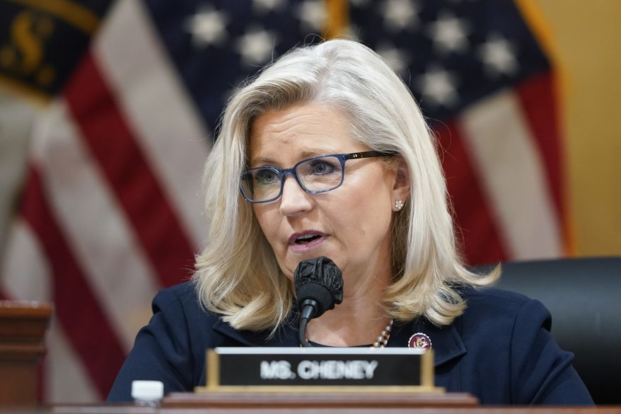 Vice Chair Liz Cheney, R-Wyo., speaks as the House select committee investigating the Jan. 6 attack on the U.S. Capitol holds a hearing at the Capitol in Washington, Tuesday, June 28, 2022. (AP Photo/J. Scott Applewhite)