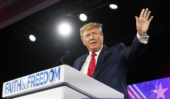 Former President Donald Trump speaks at the Road to Majority conference Friday, June 17, 2022, in Nashville, Tenn. (AP Photo/Mark Humphrey) **FILE**