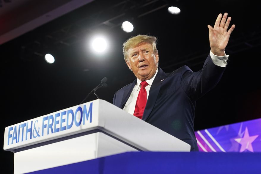 Former President Donald Trump speaks at the Road to Majority conference Friday, June 17, 2022, in Nashville, Tenn. (AP Photo/Mark Humphrey) **FILE**