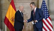 President Joe Biden shakes hands with Spain&#39;s King Felipe VI at the Royal Palace of Madrid in Madrid, Tuesday, June 28, 2022. (AP Photo/Susan Walsh)